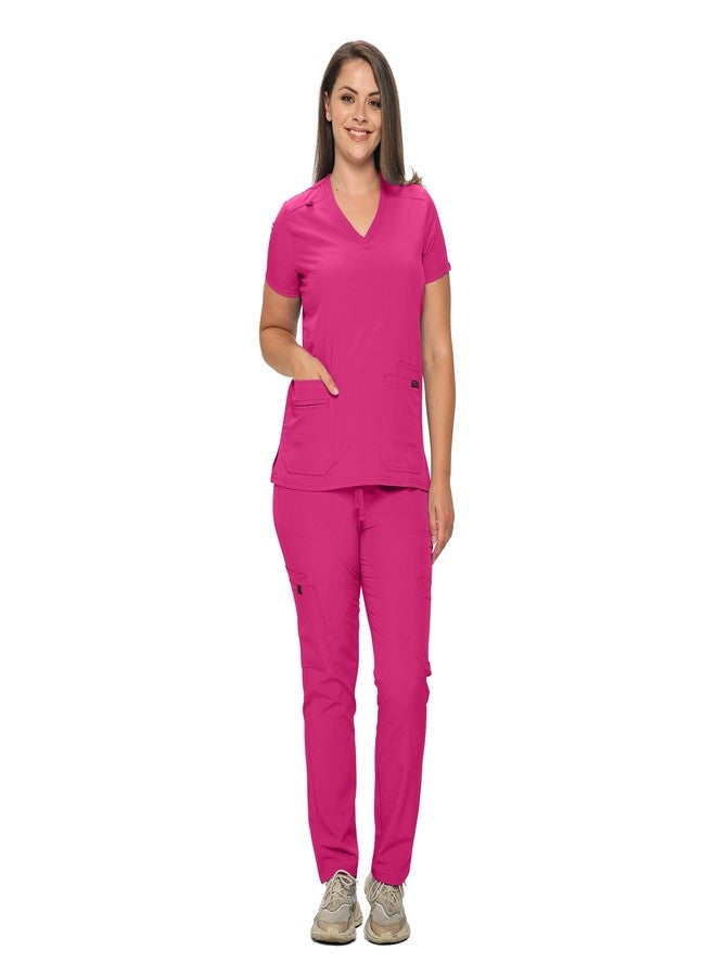 Monarch Uniforms Scrub Sets in Regular and Petite Stretchy Scrubs for Women Set of Scrub Top and Scrub pants-(HOT PINK)-S - Image 2